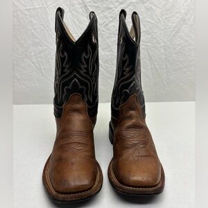 Old West Brown Foot with Black Shaft Western Cowboy Boots SZ 3 little boy